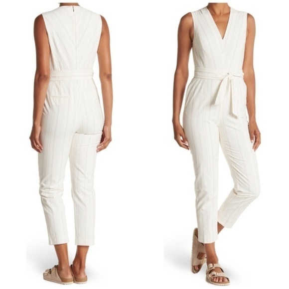 Rebecca Taylor Metallic Stripe Sleeveless Jumpsuit in Snow Combo Size 2 - Picture 1 of 13